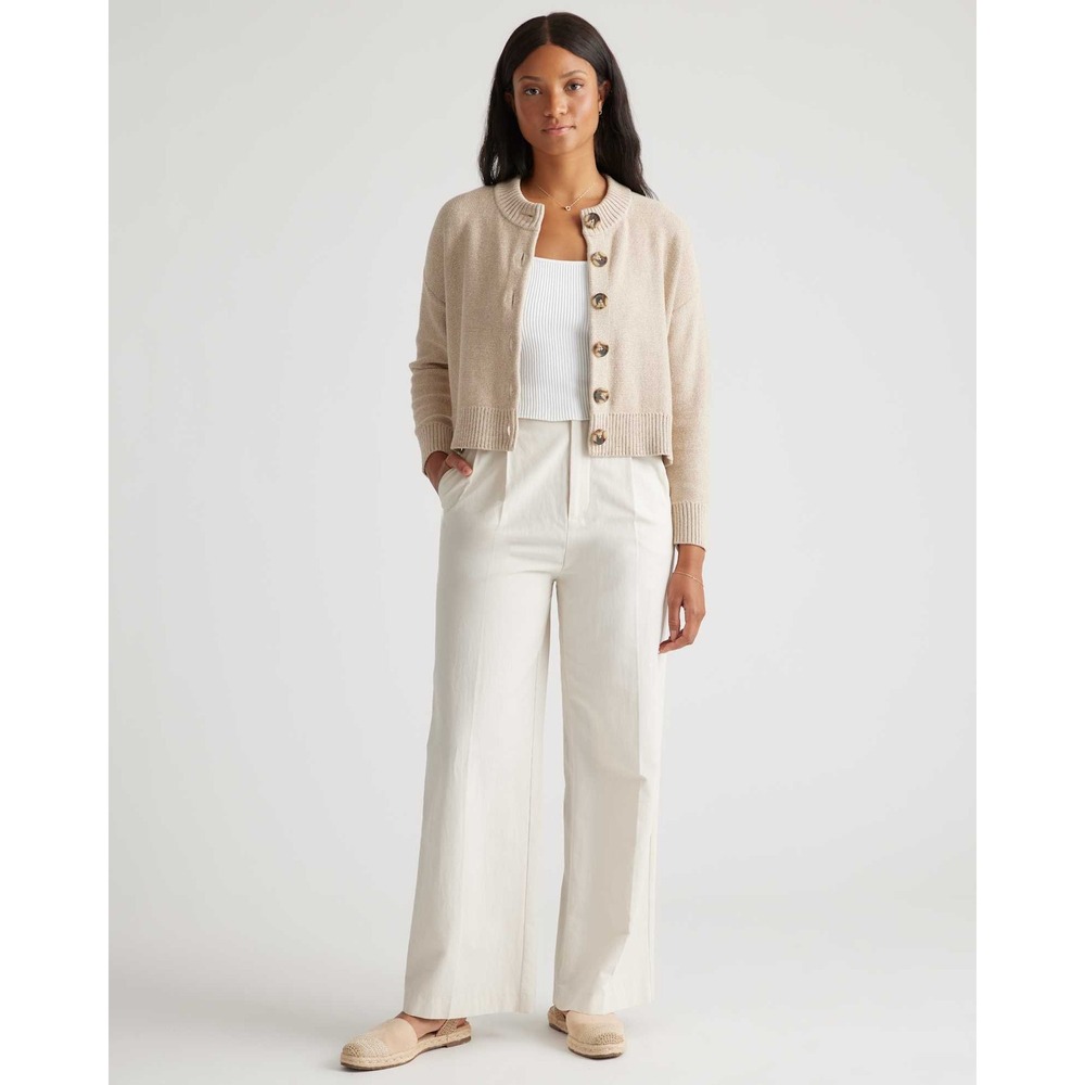 Quince 100% Organic Cotton Cropped Cardigan Sweater Cement Marl Womens Medium